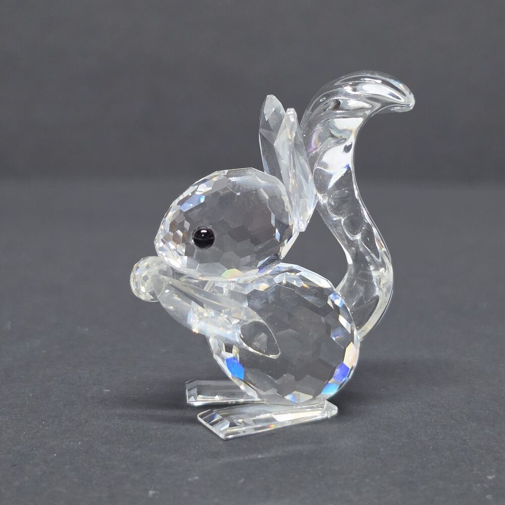 Vintage 90s Swarovski Crystal Squirrel Figurine, Holding a Nut